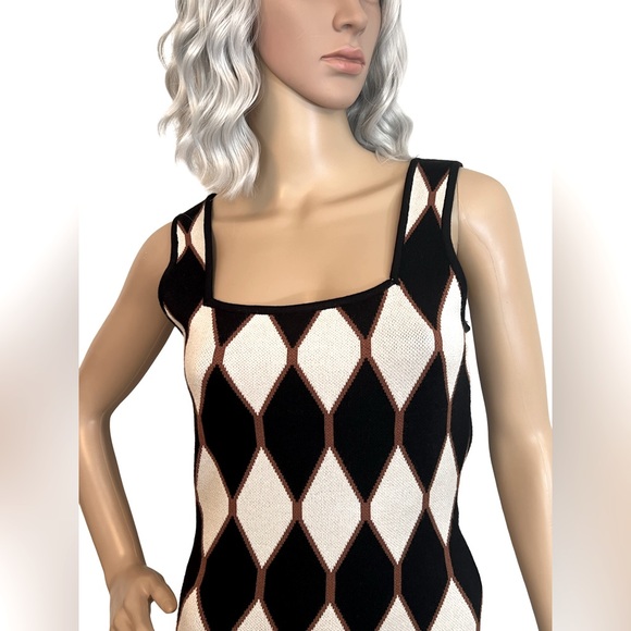 House of Harlow 1960 NWT Size S Black Cream Harlequin Knit Midi Dress (0473) - Picture 3 of 8